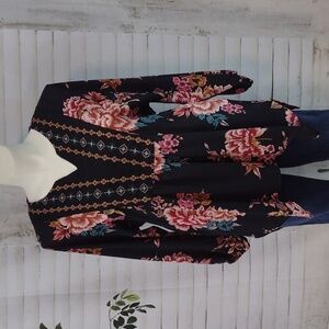 Style & Co Black Floral Embroidered Blouse 1X